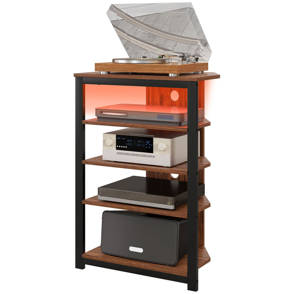 TV Stand with LED Lights & Storage Shelves, Brown