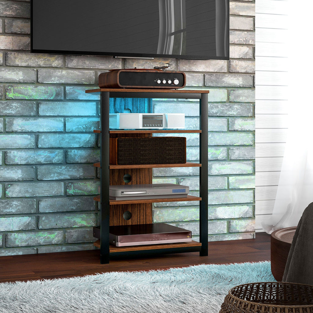 TV Stand with LED Lights & Storage Shelves, Brown