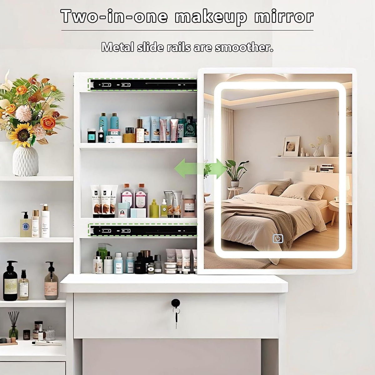 LED Makeup Vanity Set with Mirror & Stool, 4 Drawers