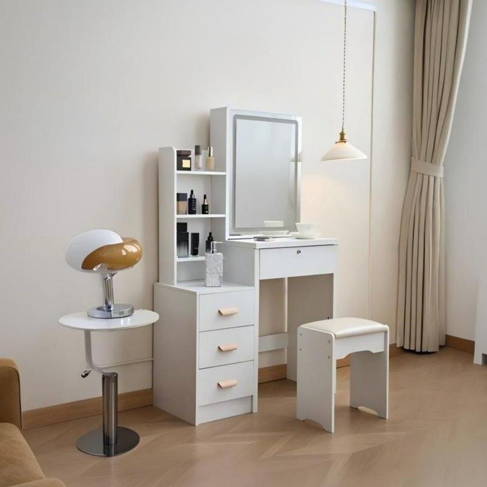 LED Makeup Vanity Set with Mirror & Stool, 4 Drawers