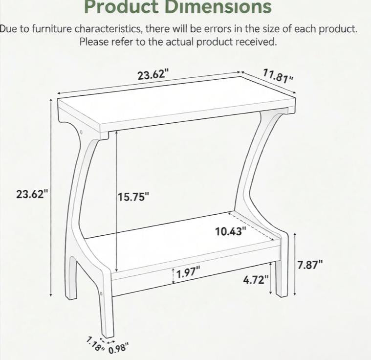 Narrow Wood End Table with 2-Tier Shelf