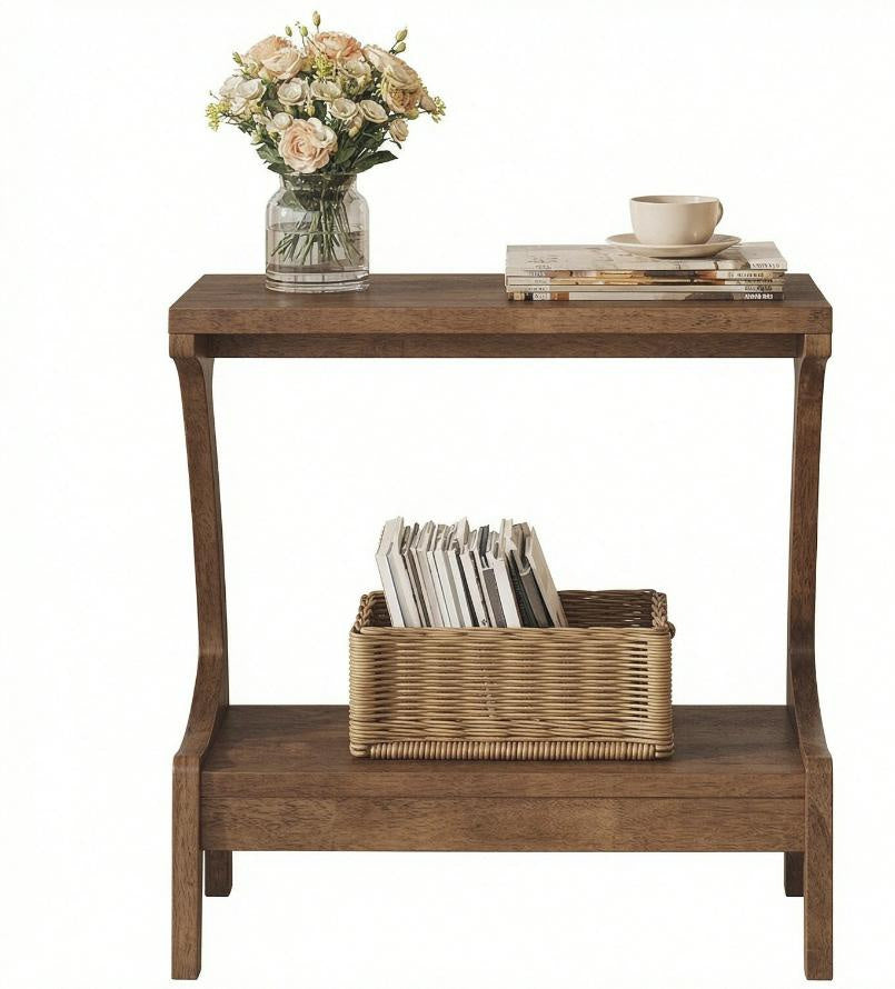Narrow Wood End Table with 2-Tier Shelf