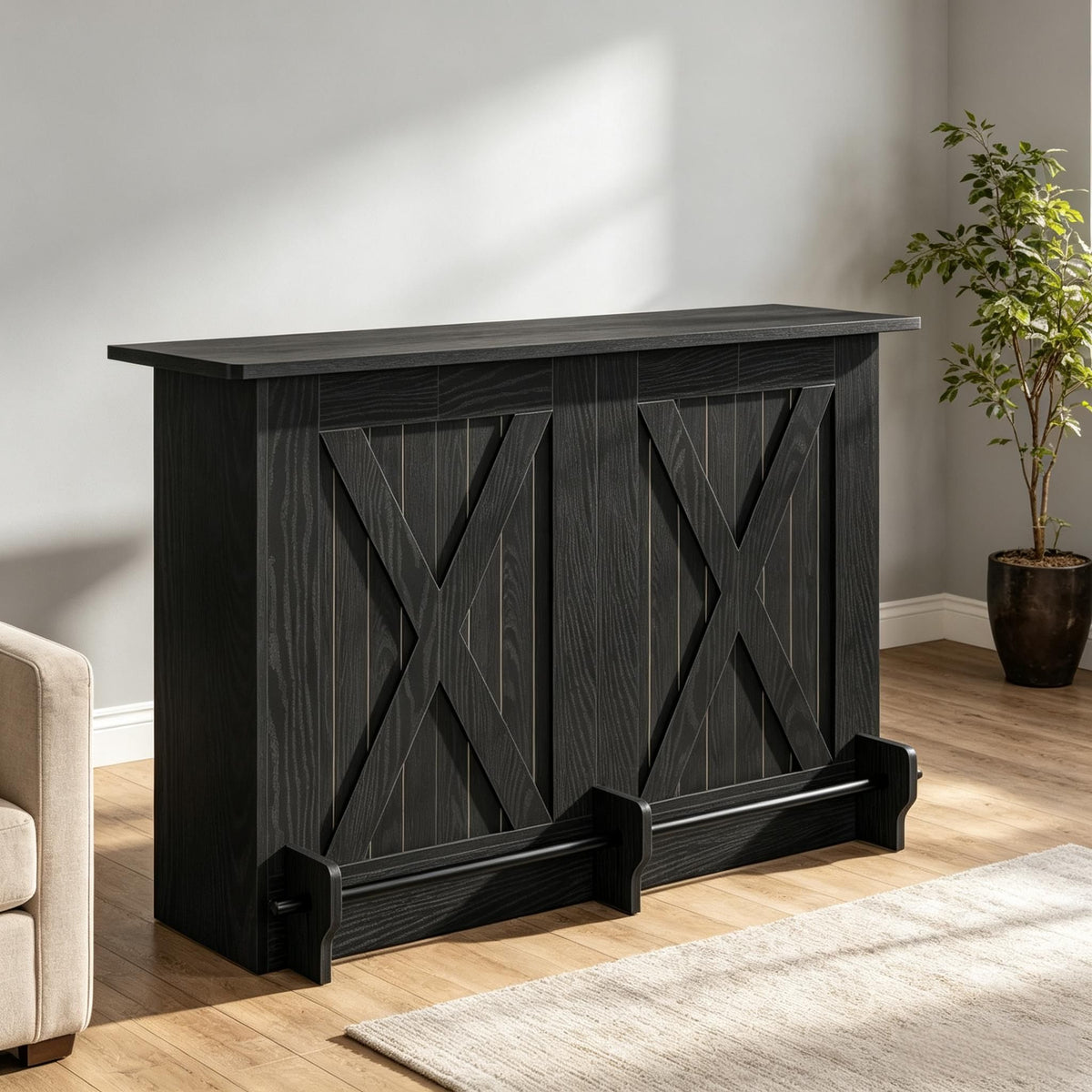 63" Home Bar Unit with Coffee Cabinet & Footrest
