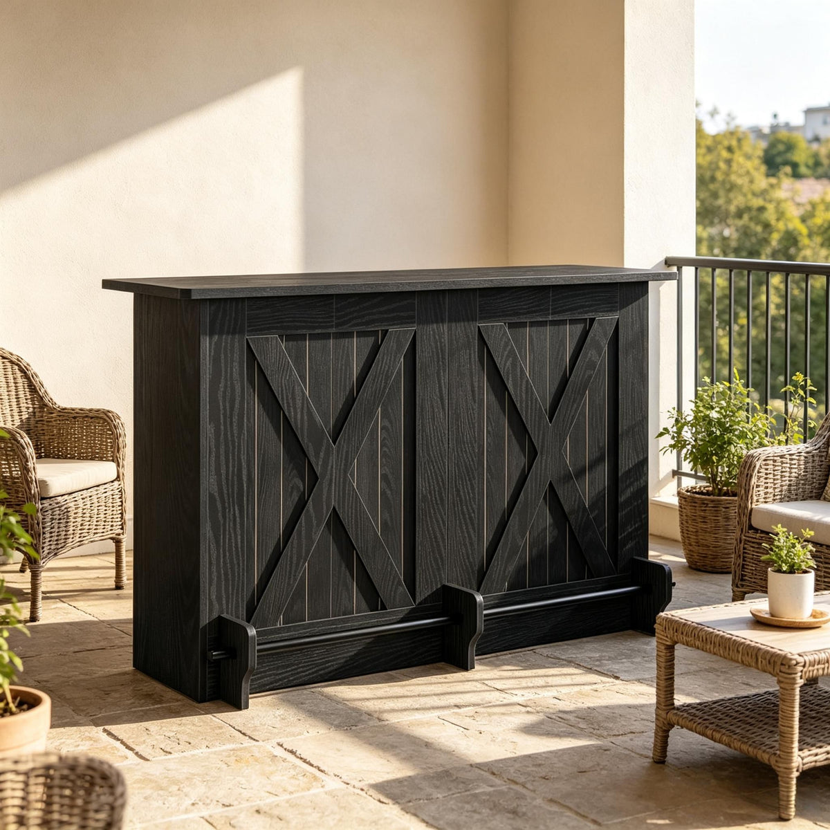 63" Home Bar Unit with Coffee Cabinet & Footrest