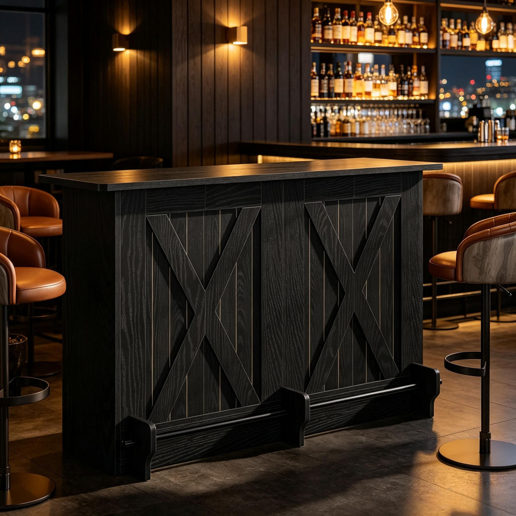 63" Home Bar Unit with Coffee Cabinet & Footrest