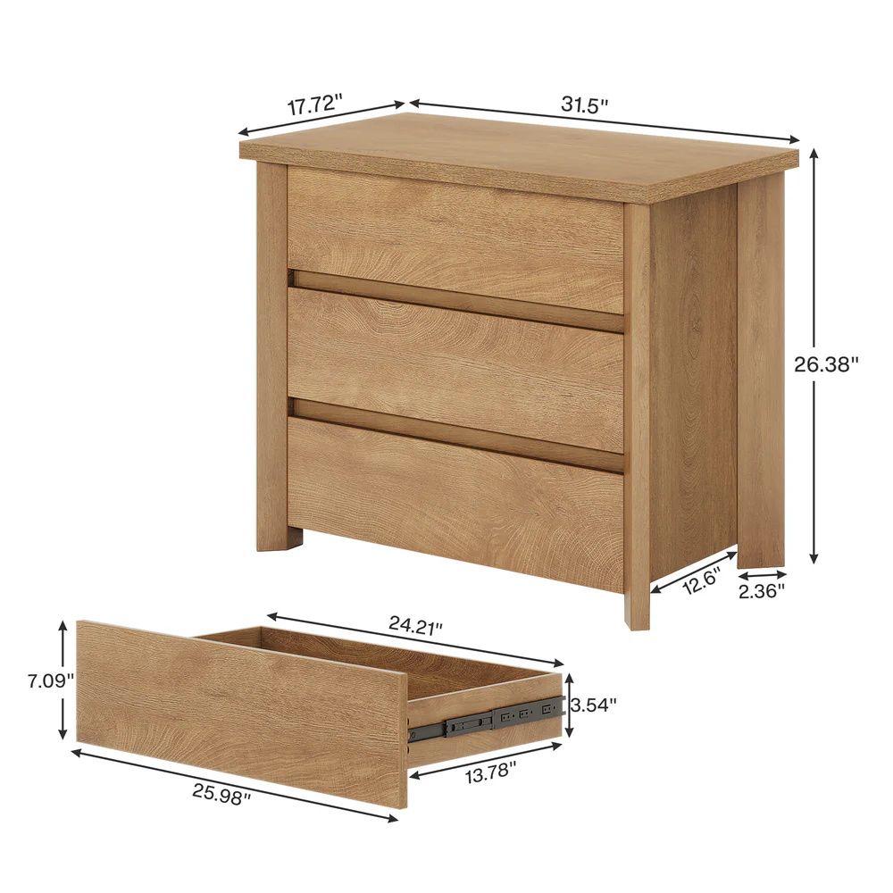Rustic 3-Drawer Nightstand
