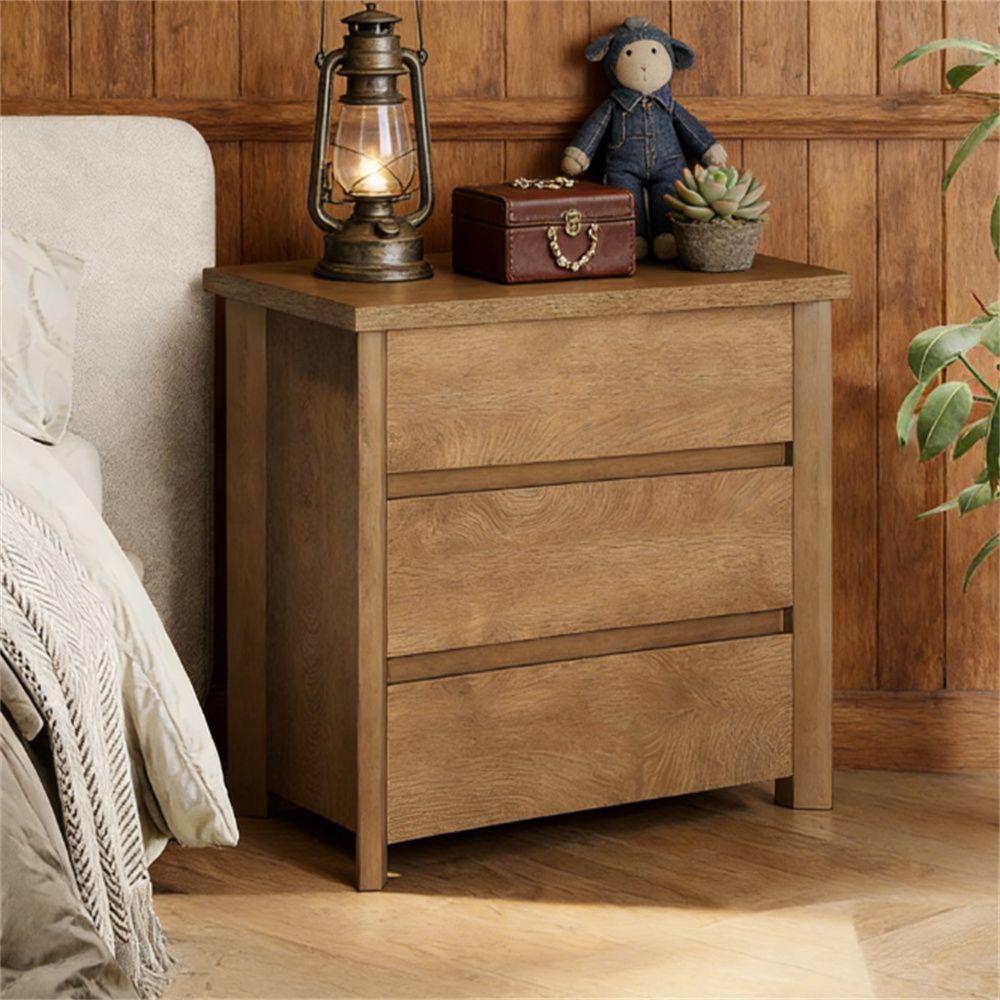Rustic 3-Drawer Nightstand