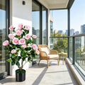 Artificial Camellia Tree in Cement Pot