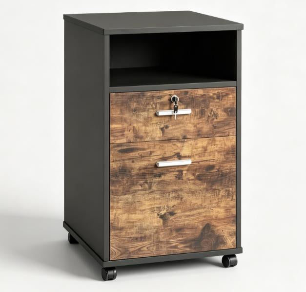 Mobile Printer Stand with Locking 2-Drawer File Cabinet