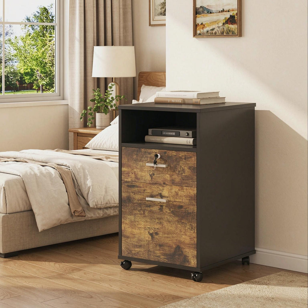 Mobile Printer Stand with Locking 2-Drawer File Cabinet