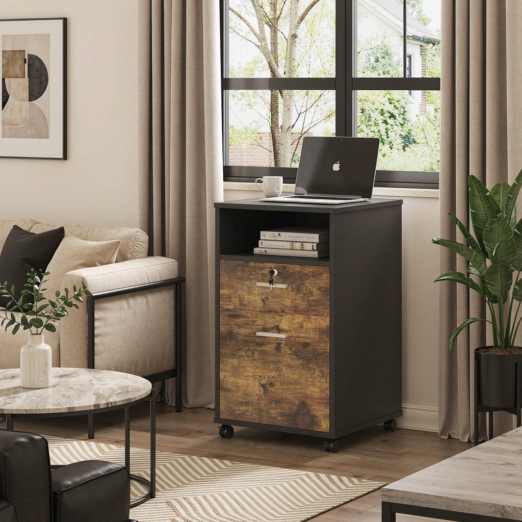 Mobile Printer Stand with Locking 2-Drawer File Cabinet