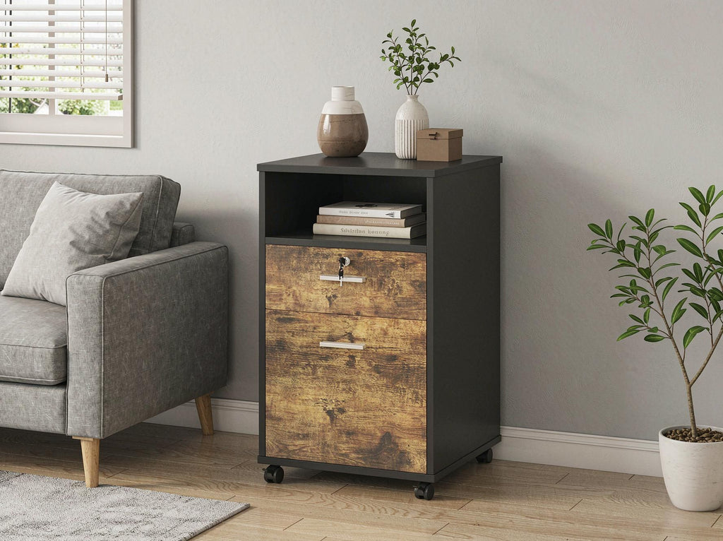 Mobile Printer Stand with Locking 2-Drawer File Cabinet