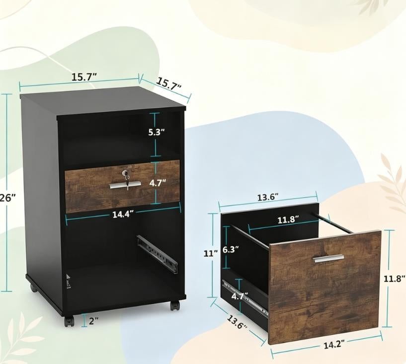 Mobile Printer Stand with Locking 2-Drawer File Cabinet