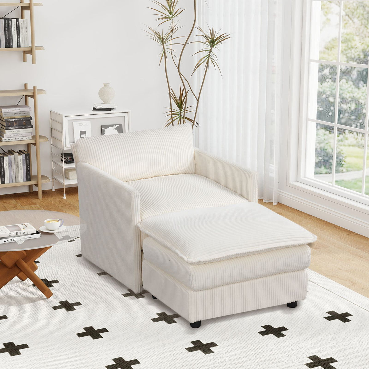 Oversized Corduroy Accent Chair with Ottoman