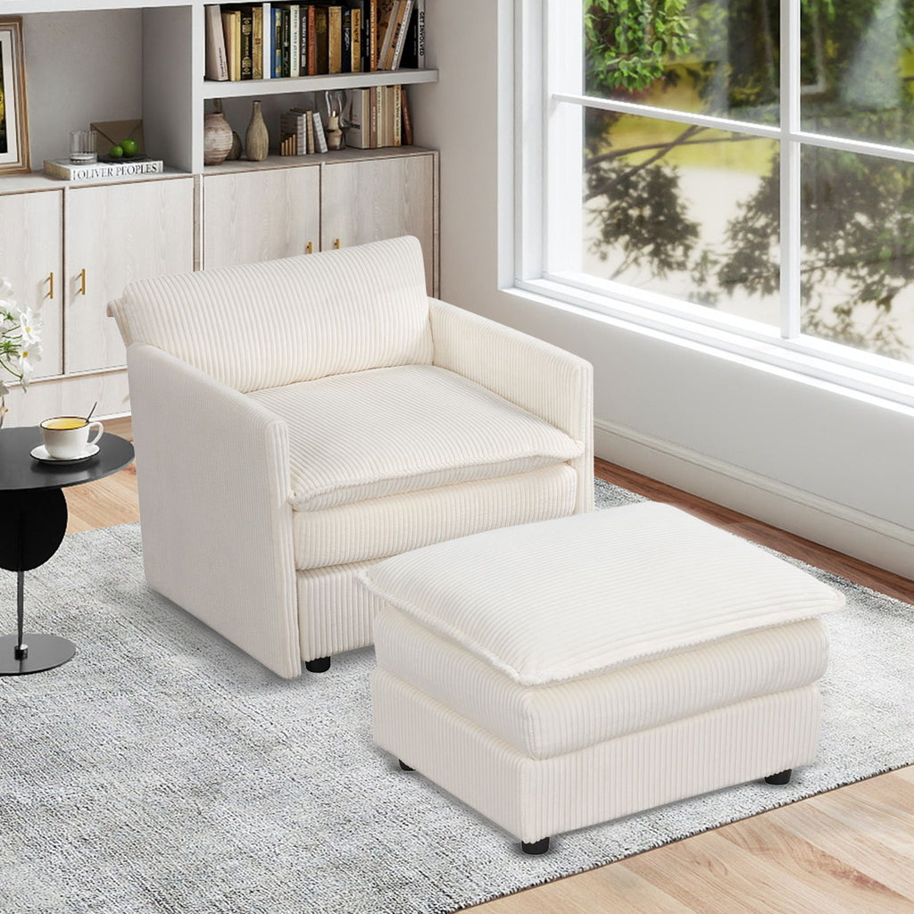 Oversized Corduroy Accent Chair with Ottoman