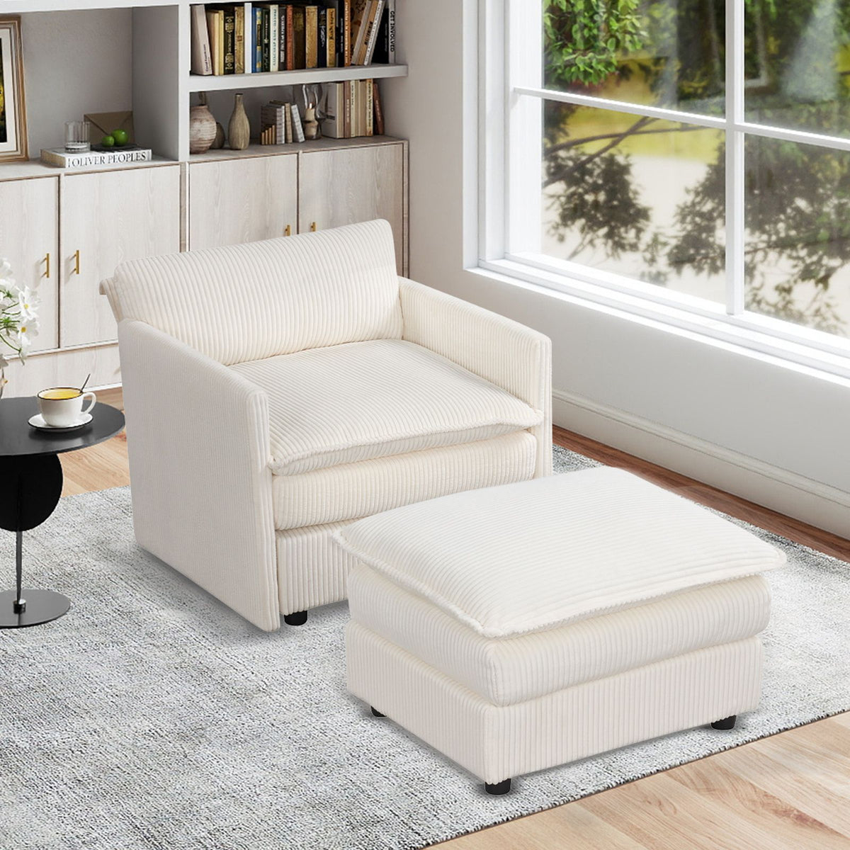 Oversized Corduroy Accent Chair with Ottoman