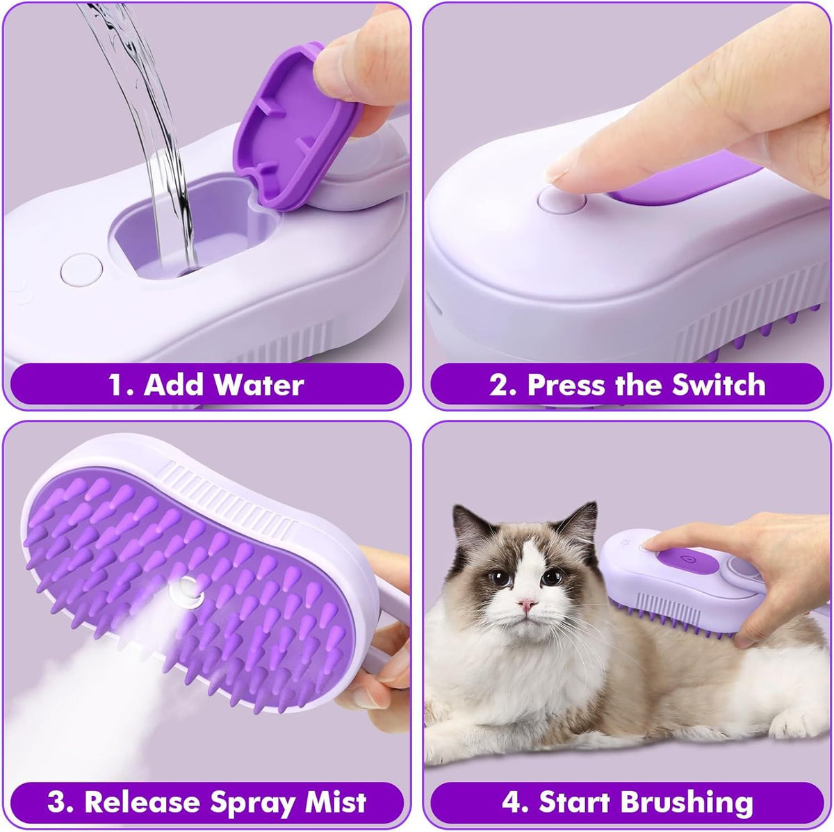 4-in-1 Pet Steam Brush for Shedding