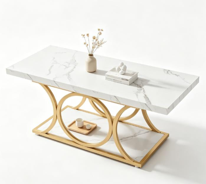 Faux Marble Coffee Table with Storage Shelf
