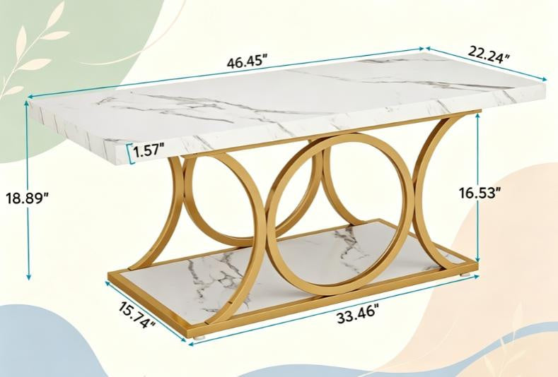 Faux Marble Coffee Table with Storage Shelf