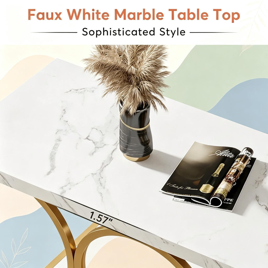 Faux Marble Coffee Table with Storage Shelf