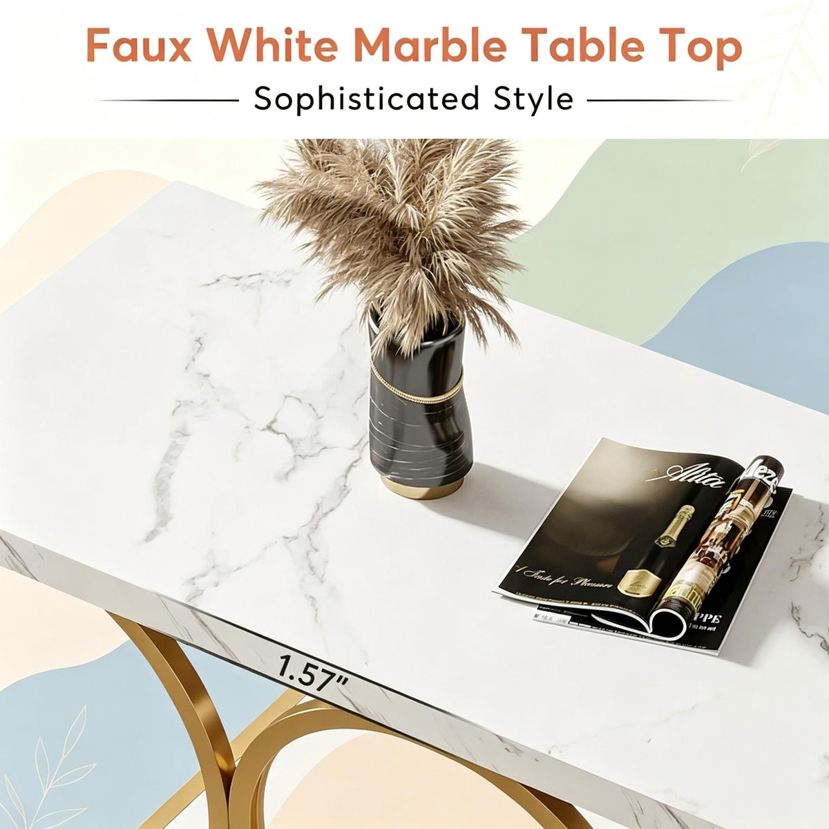 Faux Marble Coffee Table with Storage Shelf
