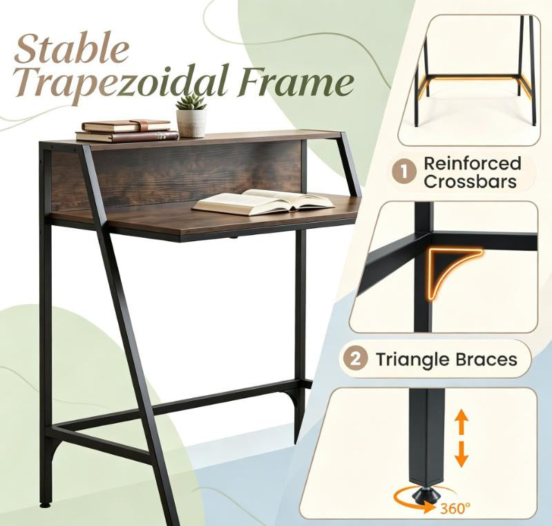 Industrial Computer Desk with Raised Shelf, 31.5"
