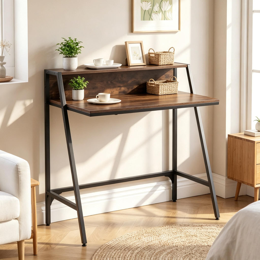 Industrial Computer Desk with Raised Shelf, 31.5"