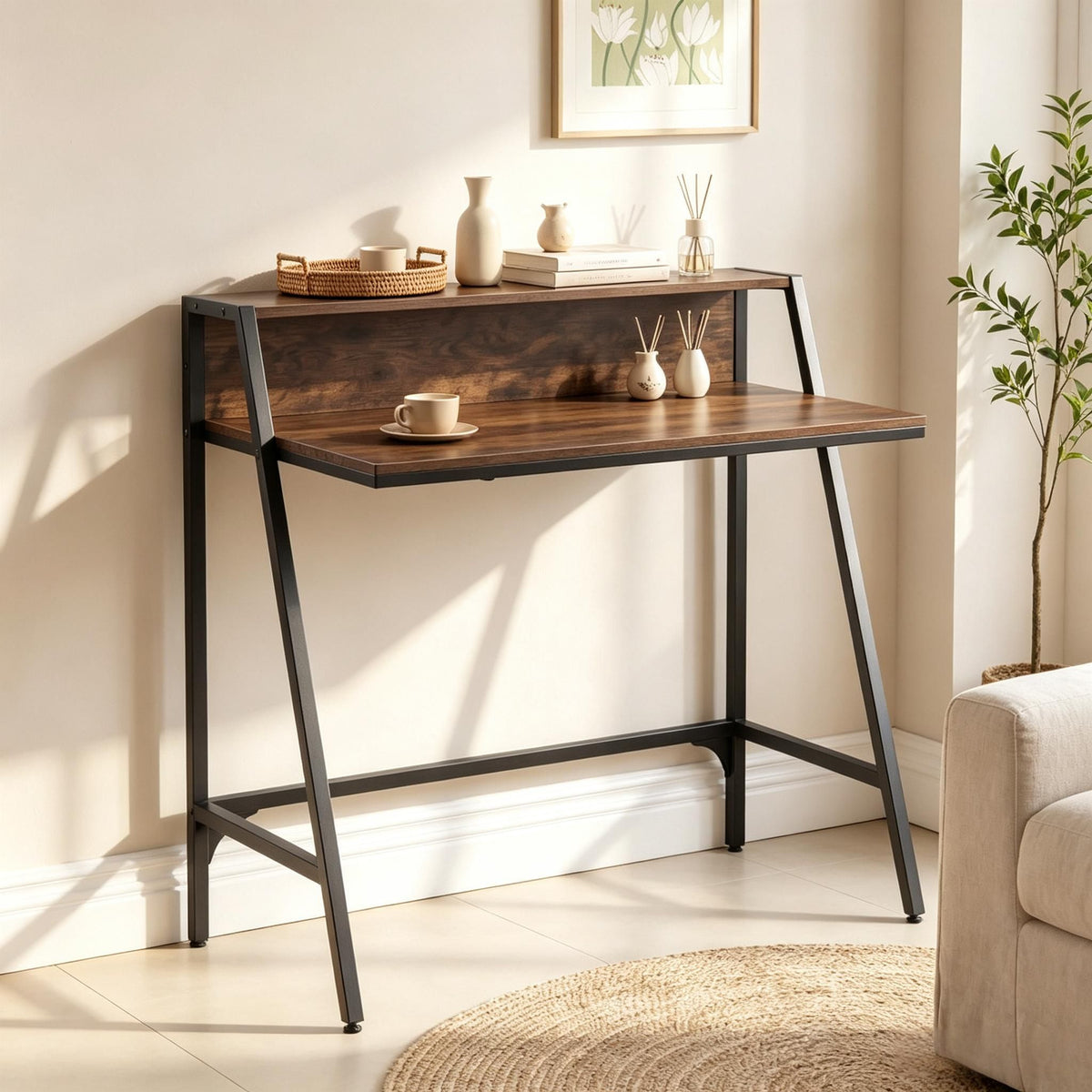 Industrial Computer Desk with Raised Shelf, 31.5"