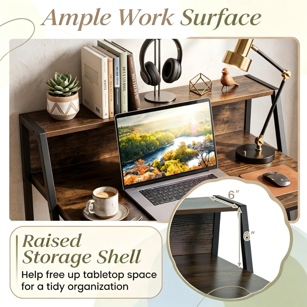 Industrial Computer Desk with Raised Shelf, 31.5"