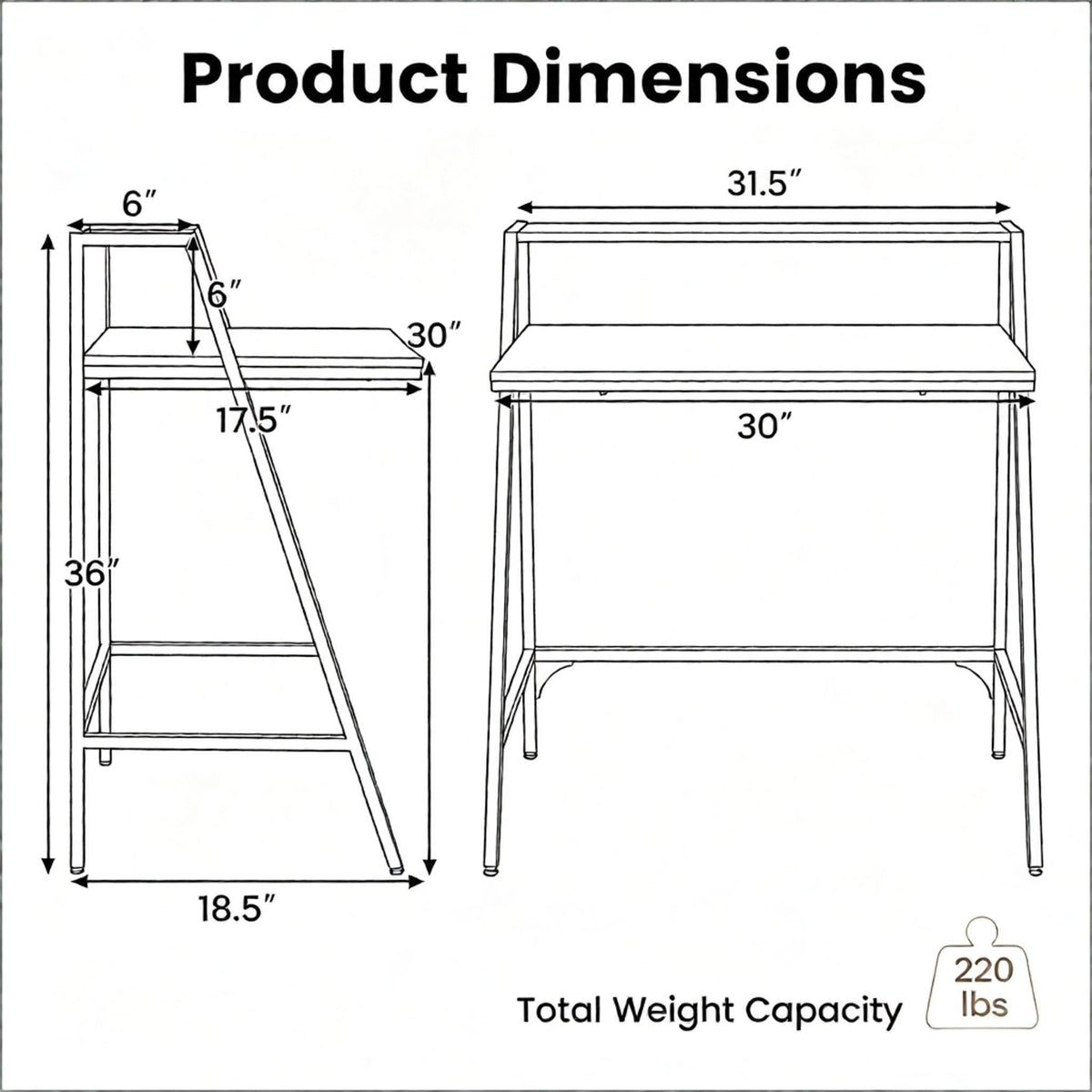 Industrial Computer Desk with Raised Shelf, 31.5"