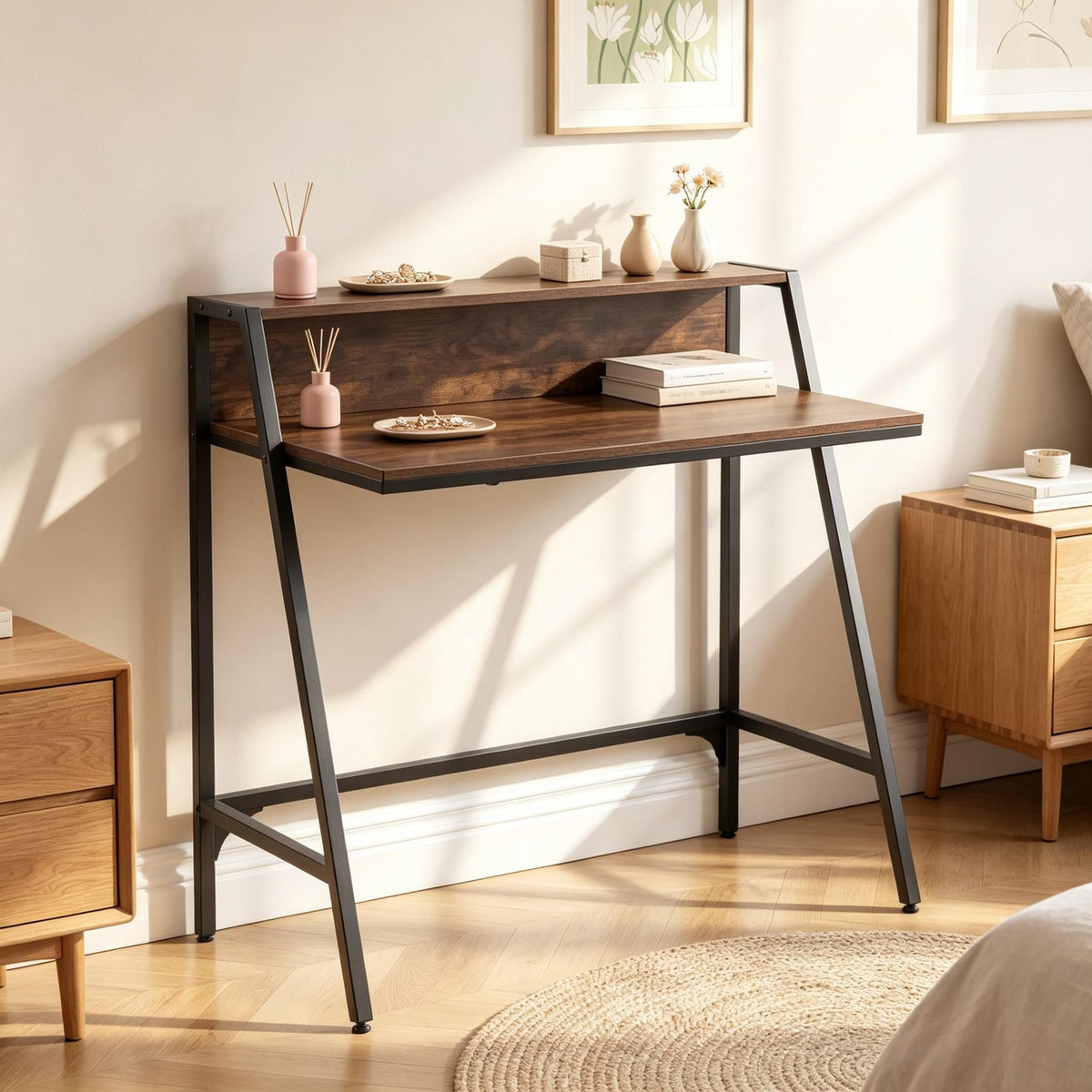 Industrial Computer Desk with Raised Shelf, 31.5"