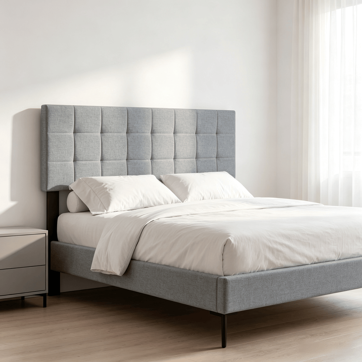 Quilted Linen Upholstered Headboard, Queen/Full