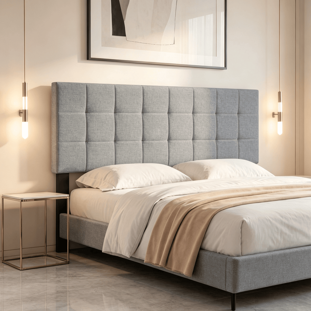 Quilted Linen Upholstered Headboard, Queen/Full