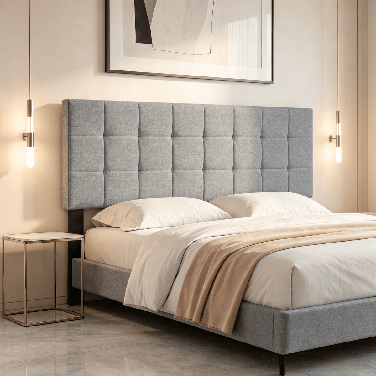Quilted Linen Upholstered Headboard, Queen/Full