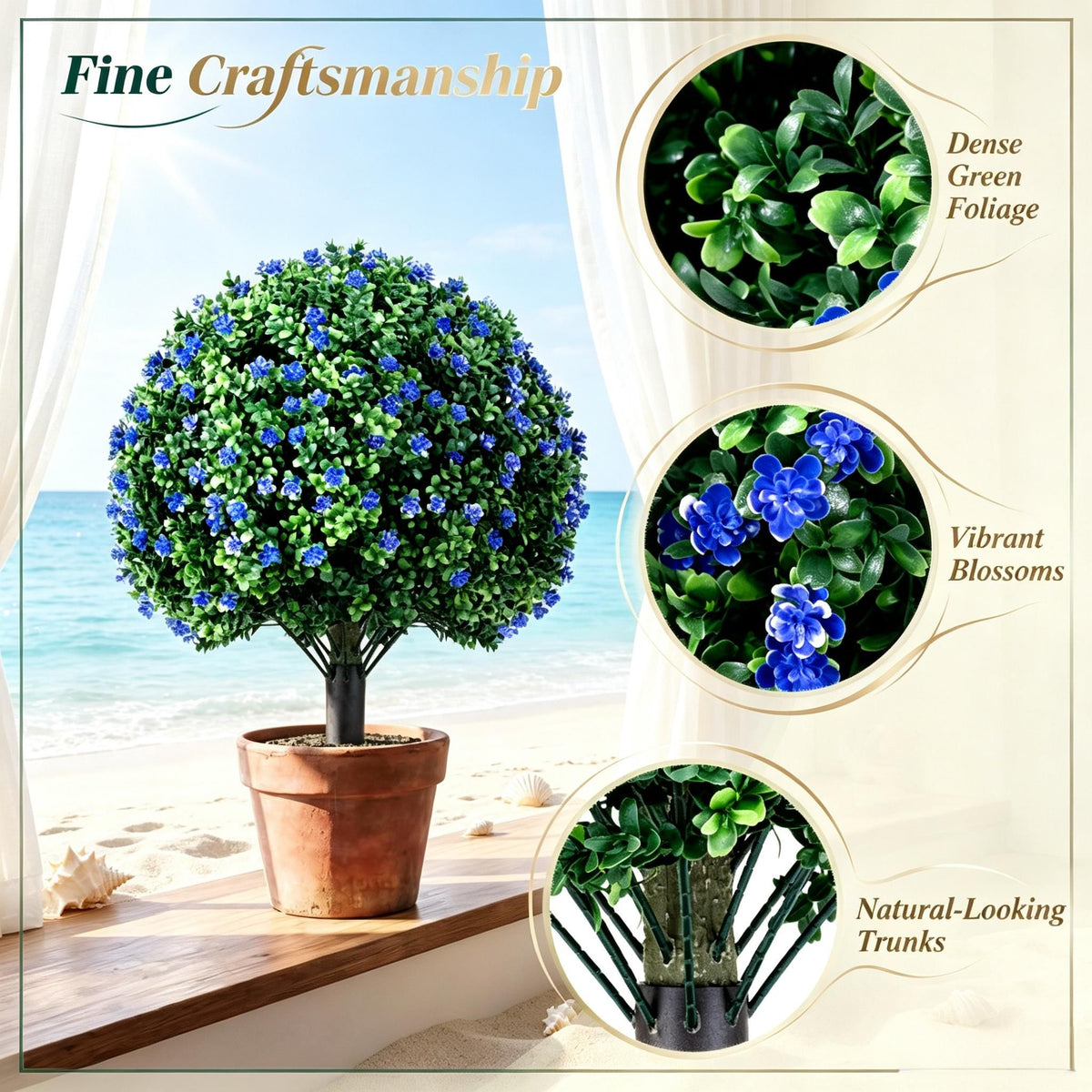 Artificial Camellia Topiary Ball Trees, 27.5" – 2 Pack