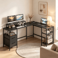 L-Shaped Desk with Power Outlet & Monitor Stand