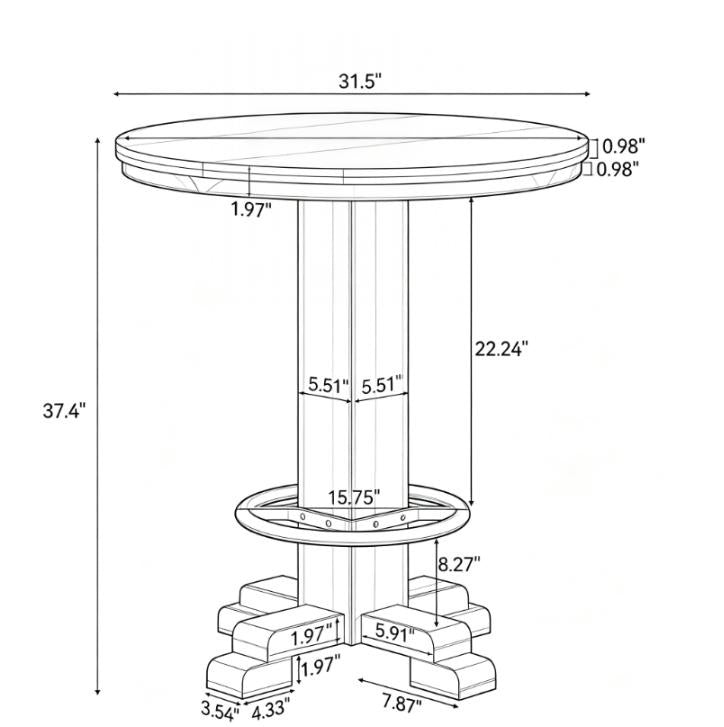 Round Wood Bar Table, 37.4" High with Footrest
