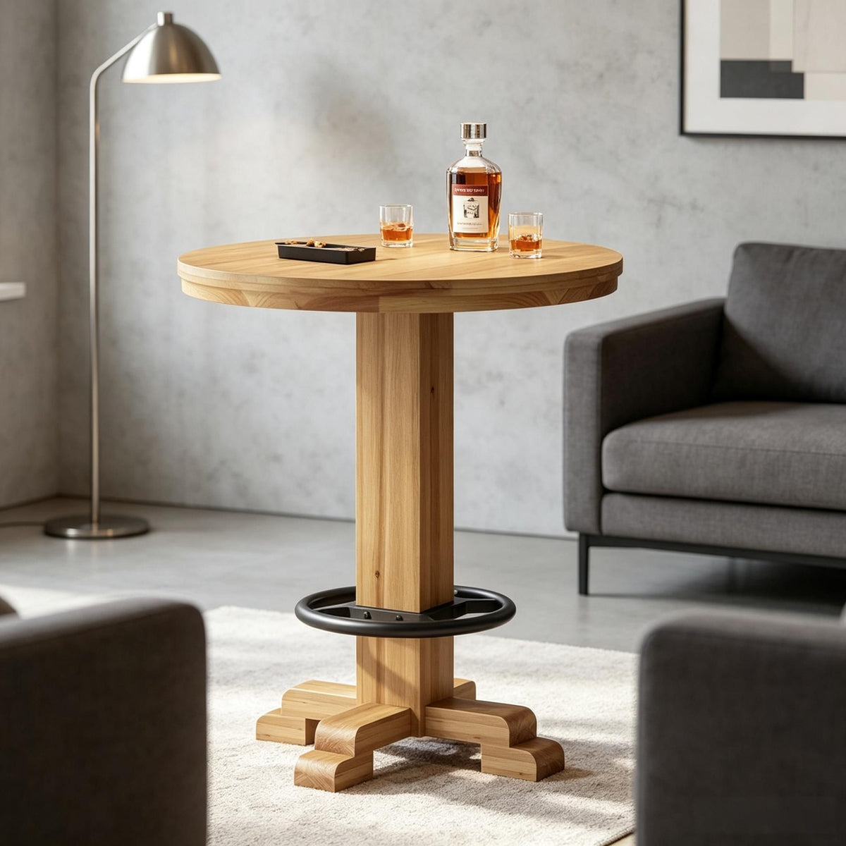 Round Wood Bar Table, 37.4" High with Footrest