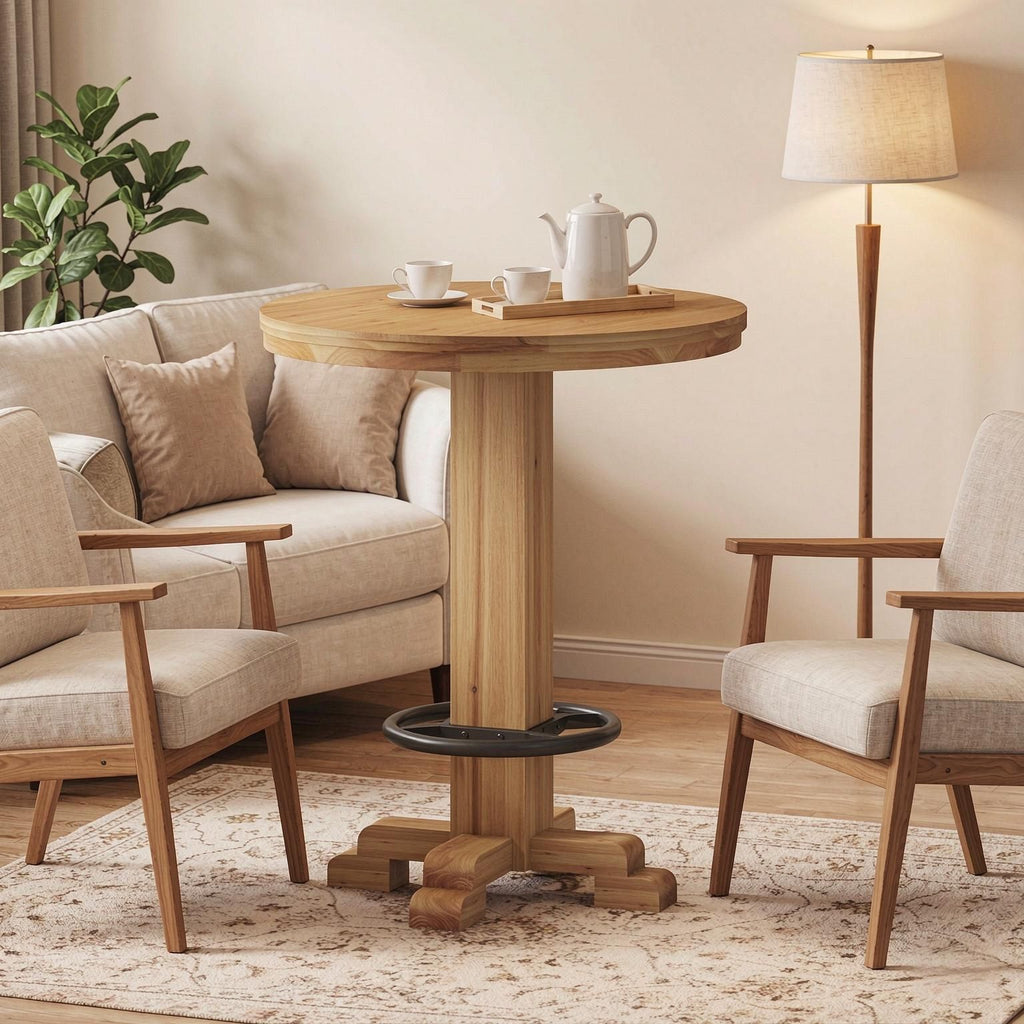 Round Wood Bar Table, 37.4" High with Footrest