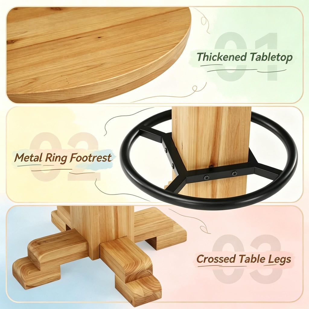 Round Wood Bar Table, 37.4" High with Footrest