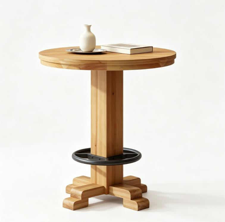 Round Wood Bar Table, 37.4" High with Footrest