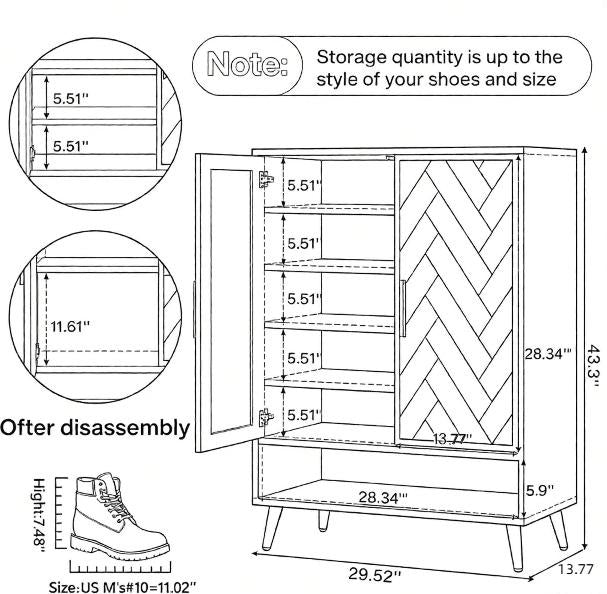 6-Tier Wooden Shoe Cabinet with Adjustable Shelves
