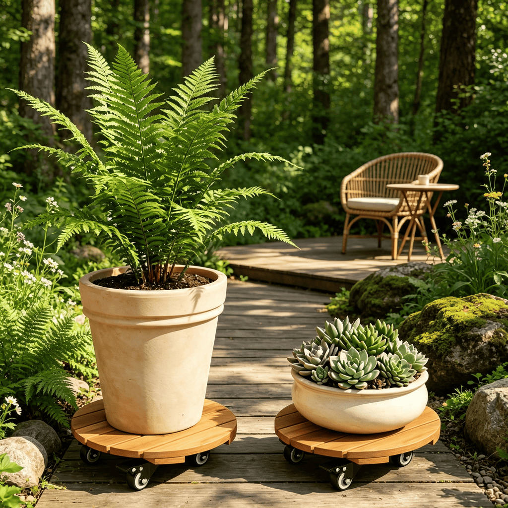 Acacia Wood Rolling Plant Stand with Lockable Casters