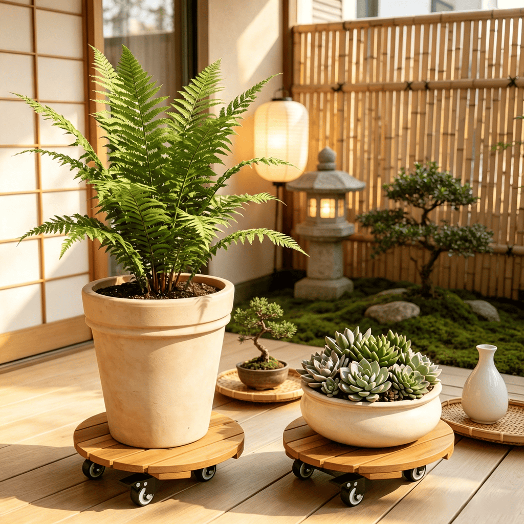 Acacia Wood Rolling Plant Stand with Lockable Casters