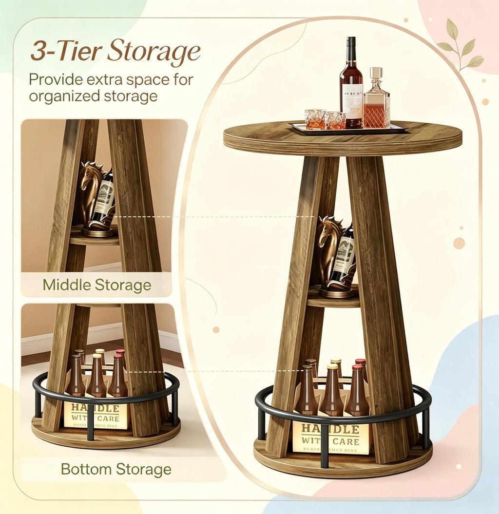3-Tier High-Top Bar Table, 39.4"