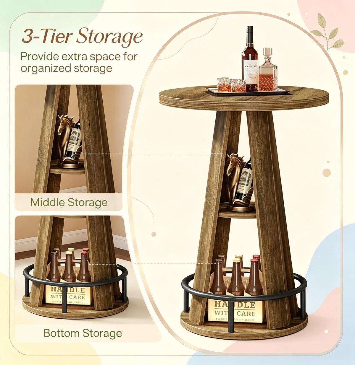3-Tier High-Top Bar Table, 39.4"