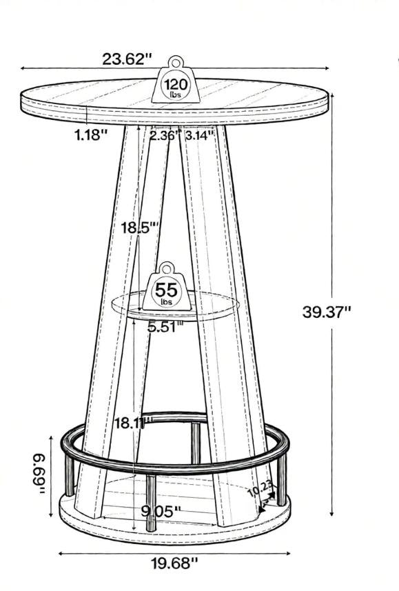 3-Tier High-Top Bar Table, 39.4"