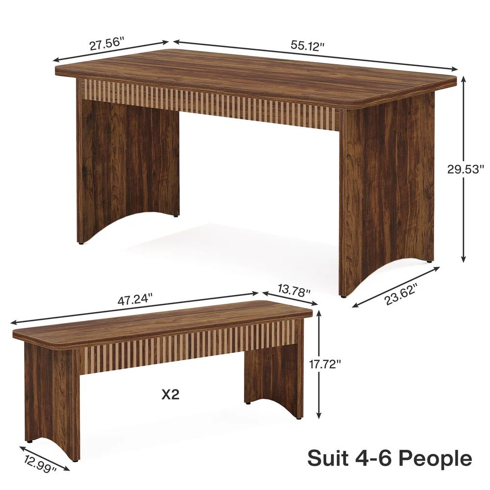 3-Piece Farmhouse Dining Table Set with 2 Benches