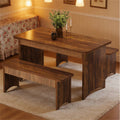 3-Piece Farmhouse Dining Table Set with 2 Benches
