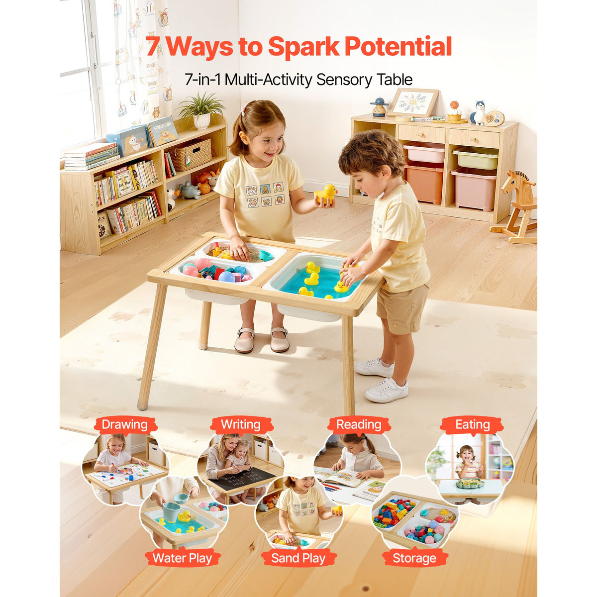 Wooden Sensory Activity Table for Toddlers